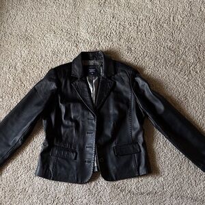 Women's Black Leather Blazer Jacket - Classic Tailored Fit